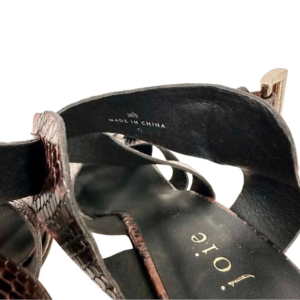Joie Brown Snakeskin Embossed Strappy Block Heel Sandals Size 36.5 Buckle Ankle